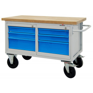 Mobilna ława warsztatowa Steinbock® Motion, 6 x szuflada, udźwig 500 kg, wys. x szer. x gł. 827 x 1300 x 600 mm, RAL 7035/5012
