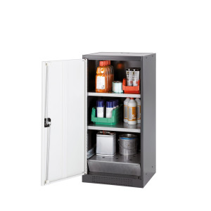Szafa na chemikalia asecos® CS-CLASSIC, z denną wanną ociekową z błachą dziurkowaną i 2 półkami, wys. x szer. x gł. 1105 x 545 x 520 mm, czysta biel