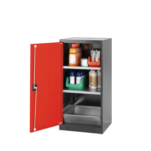 Szafa na chemikalia asecos® CS-CLASSIC, z denną wanną ociekową z błachą dziurkowaną i 2 półkami, wys. x szer. x gł. 1105 x 545 x 520 mm, kolor czerwony