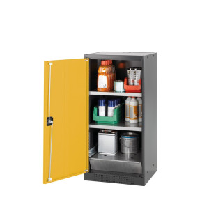 Szafa na chemikalia asecos® CS-CLASSIC, z denną wanną ociekową z blachy dziurkowanej i 2 półkami, wys. x szer. x gł. 1105 x 545 x 520 mm, kolor żółtozłoty