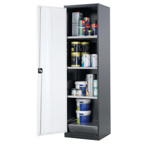 Szafa na chemikalia asecos® CS-CLASSIC, z denną wanną ociekową z blachą dziurkowaną i 3 półkami, wys. x szer. x gł. 1950 x 545 x 520 mm, kolor czystobiały