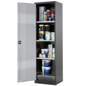Szafa na chemikalia asecos® CS-CLASSIC, z denną wanną ociekową z blachą dziurkowaną i 3 półkami, wys. x szer. x gł. 1950 x 545 x 520 mm, kolor srebrny