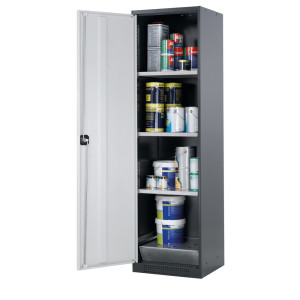 Szafa na chemikalia asecos® CS-CLASSIC, z denną wanną ociekową z blachą dziurkowaną i 3 półkami, wys. x szer. x gł. 1950 x 545 x 520 mm, kolor jasnoszary