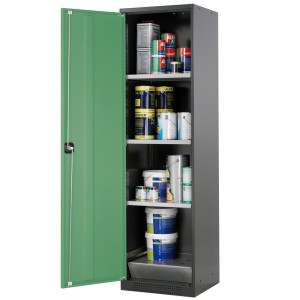Szafa na chemikalia asecos® CS-CLASSIC, z denną wanną ociekową z blachą dziurkowaną i 3 półkami, wys. x szer. x gł. 1950 x 545 x 520 mm, kolor seledynowozielony