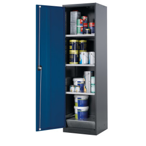 Szafa na chemikalia asecos® CS-CLASSIC, z denną wanną ociekową z blachą dziurkowaną i 3 półkami, wys. x szer. x gł. 1950 x 545 x 520 mm, kolor gencjanowy niebieski