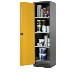 Szafa na chemikalia asecos® CS-CLASSIC, z denną wanną ociekową z blachy dziurkowanej i 3 półkami, wys. x szer. x gł. 1950 x 545 x 520 mm, kolor żółtozłoty