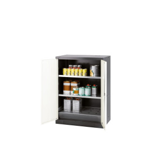 Szafa na chemikalia asecos® CS-CLASSIC, z denną wanną ociekową z blachą dziurkowaną i 2 półkami, wys. x szer. x gł. 1105 x 810 x 520 mm, kolor czystobiały