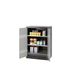 Szafa na chemikalia asecos® CS-CLASSIC, z denną wanną ociekową z blachą dziurkowaną i 2 półkami, wys. x szer. x gł. 1105 x 810 x 520 mm, kolor srebrny