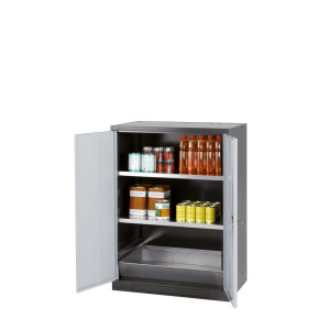 Szafa na chemikalia asecos® CS-CLASSIC, z denną wanną ociekową z blachą dziurkowaną i 2 półkami, wys. x szer. x gł. 1105 x 810 x 520 mm, kolor jasnoszary