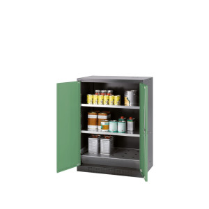 Szafa na chemikalia asecos® CS-CLASSIC, z denną wanną ociekową z blachą dziurkowaną i 2 półkami, wys. x szer. x gł. 1105 x 810 x 520 mm, kolor seledynowozielony