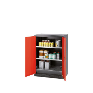 Szafa na chemikalia asecos® CS-CLASSIC, z denną wanną ociekową z blachą dziurkowaną i 2 półkami, wys. x szer. x gł. 1105 x 810 x 520 mm, kolor czerwony