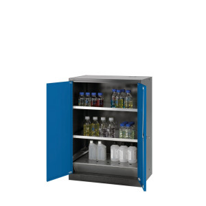 Szafa na chemikalia asecos® CS-CLASSIC, z denną wanną ociekową z blachą dziurkowaną i 2 półkami, wys. x szer. x gł. 1105 x 810 x 520 mm, kolor gencjanowy niebieski