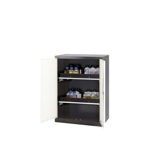 Szafa na chemikalia asecos® CS-CLASSIC, z 2 wysuwanymi półkami i wanną PP, wys. x szer. x gł. 1105 x 810 x 520 mm, kolor czystobiały