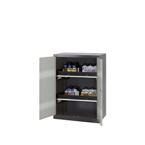 Szafa na chemikalia asecos® CS-CLASSIC, z 2 wysuwanymi półkami i wanną PP, wys. x szer. x gł. 1105 x 810 x 520 mm, srebrna