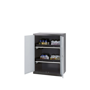Szafa na chemikalia asecos® CS-CLASSIC, z 2 wysuwanymi półkami i wanną PP, wys. x szer. x gł. 1105 x 810 x 520 mm, jasnoszara