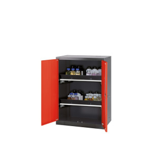 Szafa na chemikalia asecos® CS-CLASSIC, z 2 wysuwanymi półkami i wanną PP, wys. x szer. x gł. 1105 x 810 x 520 mm, kolor czerwony