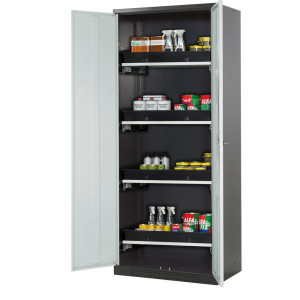 Szafa na chemikalia asecos® CS-CLASSIC, z 4 wysuwanymi półkami i wanienką PP, wys. x szer. x gł. 1950 x 810 x 520 mm, jasnoszara