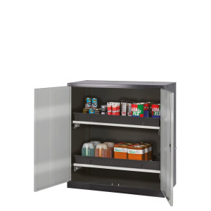 Szafa na chemikalia asecos® CS-CLASSIC, z 2 wysuwanymi półkami i wanienką PP, wys. x szer. x gł. 1105 x 1055 x 520 mm, kolor czystobiały