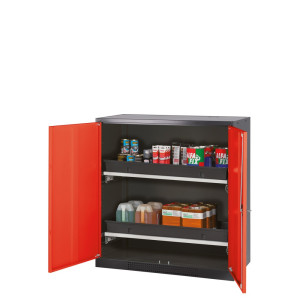Szafa na chemikalia asecos® CS-CLASSIC, z 2 wysuwanymi półkami i wanienką PP, wys. x szer. x gł. 1105 x 1055 x 520 mm, kolor czerwony