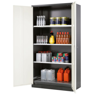 Szafa na chemikalia asecos® CS-CLASSIC, z denną wanną ociekową z blachy dziurkowanej i 3 półkami, wys. x szer. x gł. 1950 x 1055 x 520 mm, kolor czystobiały