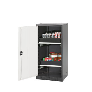 Szafa na chemikalia asecos® CS-CLASSIC, z 2 wysuwanymi półkami i wanną PP, wys. x szer. x gł. 1105 x 545 x 520 mm, kolor czystobiały