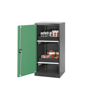 Szafa na chemikalia asecos® CS-CLASSIC, z 2 wysuwanymi półkami i wanną PP, wys. x szer. x gł. 1105 x 545 x 520 mm, kolor seledynowozielony
