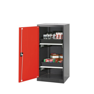 Szafa na chemikalia asecos® CS-CLASSIC, z 2 wysuwanymi półkami i wanną PP, wys. x szer. x gł. 1105 x 545 x 520 mm, kolor czerwony