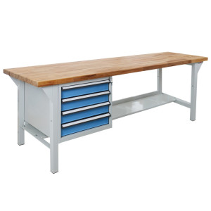 Ława warsztatowa Steinbock® Pro, 4 x szuflada, 1 x półka, udźwig 500 kg, wys. x szer. x gł. 850 x 2000 x 750 mm, RAL 7035/5012