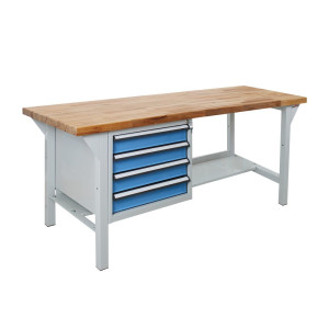 Ława warsztatowa Steinbock® Pro, 4 x szuflada, 1 x półka, udźwig 500 kg, wys. x szer. x gł. 850 x 1500 x 750 mm, RAL 7035/5012