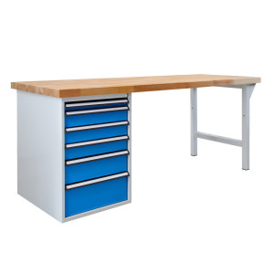 Ława warsztatowa Steinbock® Pro, 6 x szuflada, udźwig 500 kg, wys. x szer. x gł. 850 x 2000 x 750 mm, RAL 7035/5012