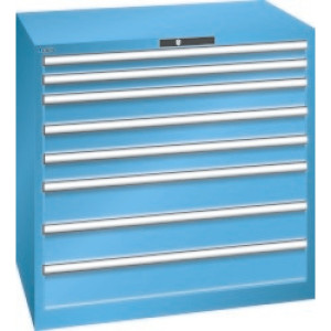 Szafa z szufladami LISTA, szuflady 2 x 75 + 3 x 100 + 3 x 150 mm, udźwig 200 kg, niebieski jasny