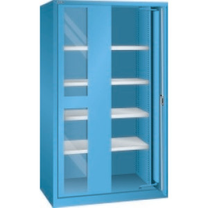 Szafa LISTA do dużych obciążeń z drzwiami wahadłowymi + okno, 4 półki wys. x szer. x głęb. 1950 x 1146 x 690 mm, niebieski jasny