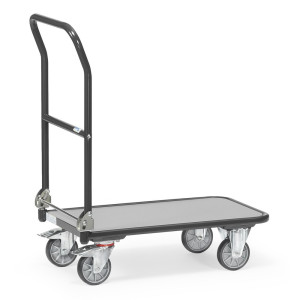 Wózek platformowy fetra® z drewnianą powierzchnią ładunkową, kabłąk składany, szer. x gł. 600 x 900 mm, udźwig 250 kg, kolor antracytowy szary