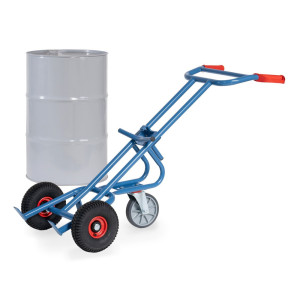 Wózek do beczek fetra®, udźwig 300 kg, z rolką podporową, ogumienie pneumatyczne