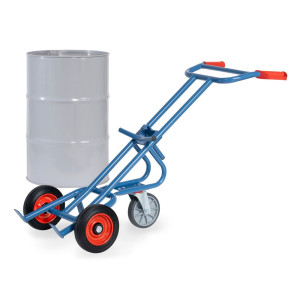 Wózek do beczek fetra®, udźwig 300 kg, z rolką podporową, ogumienie z pełnej gumy