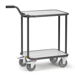 Transporter z uchwytem ESD fetra®, z drewnianymi półkami, 2 powierzchnie ładunkowe, 450 x 600 mm każda