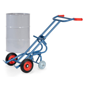 Wózek do beczek fetra®, udźwig 300 kg, z 2 rolkami podporowymi, ogumienie z pełnej gumy