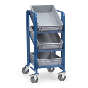 Wózek piętrowy na pojemniki euro fetra®, z pojemnikami, udźwig 250 kg, 3 x piętro o wymiarach 410 × 610 mm