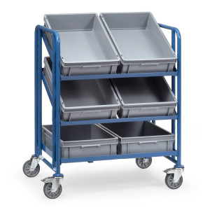 Wózek piętrowy na pojemniki euro fetra®, z pojemnikami, udźwig 250 kg, 3 x piętro o wymiarach 820 × 610 mm