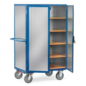 Wózek z szafką fetra®, zamknięty, z drzwiami dwuskrzydłowymi, blacha stalowa, 5 pięter po 1200 × 780 mm