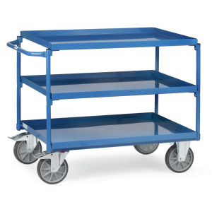 Wózek stołowy fetra® z wanienkami nieprzepuszczającymi oleju, 3 poziomy po 1000 x 700 mm, poziomy kabłąk