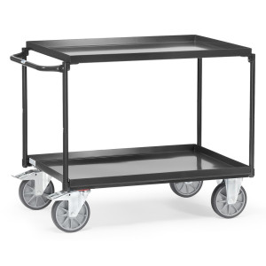 Wózek stołowy fetra® fetra® z wanienkami nieprzepuszczającymi oleju, 2 poziomy po 1000 x 700 mm, poziomy kabłąk, kolor antracytowy szary