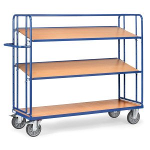 Wózek piętrowy na pojemniki euro fetra®, udźwig 500 kg, 3 poziomy po 1 250 × 610 mm