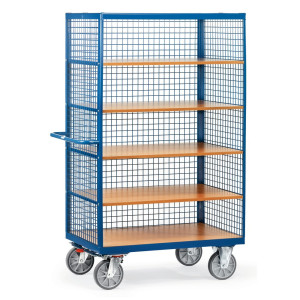 Wózek z szafką fetra®, 3 x ściana kratowa, 5 poziomów po 1 000 × 680 mm