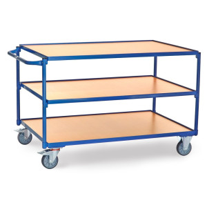 Wózek stołowy fetra®, udźwig 300 kg, 3 piętra o wymiarach 1200 × 800 mm, poziomy pałąk do pchania