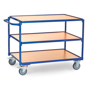 Wózek stołowy fetra®, udźwig 300 kg, 3 piętra o wymiarach 1000 × 700 mm, poziomy pałąk do pchania