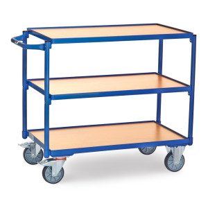 Wózek stołowy fetra®, udźwig 300 kg, 3 piętra o wymiarach 850 × 500 mm, poziomy pałąk do pchania