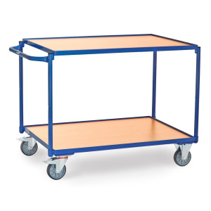 Wózek stołowy fetra®, udźwig 300 kg, 2 piętra o wymiarach 1000 × 700 mm, poziomy pałąk do pchania