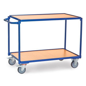 Wózek stołowy fetra®, udźwig 300 kg, 2 piętra o wymiarach 1 000 × 600 mm, poziomy pałąk do pchania