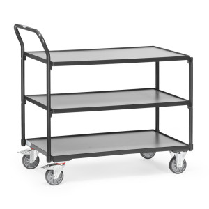 BESTSELLER - Wózek stołowy fetra®, udźwig 300 kg, 3 piętra o wymiarach 1000 × 600 mm, pionowy pałąk do pchania, kolor antracytowy szary